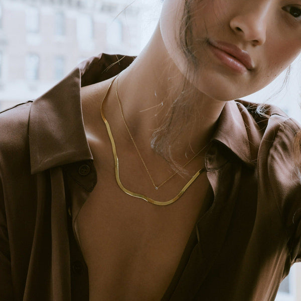 Solid Gold Herringbone Chain Necklace