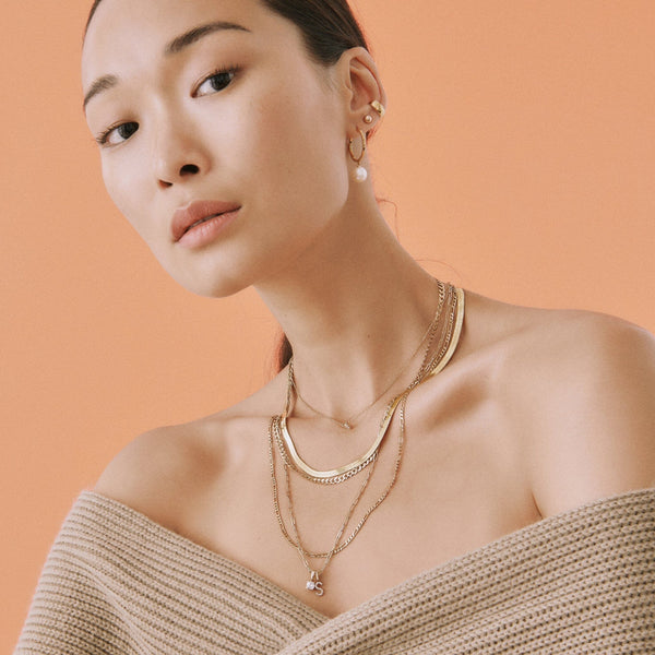 Solid Gold Herringbone Chain Necklace