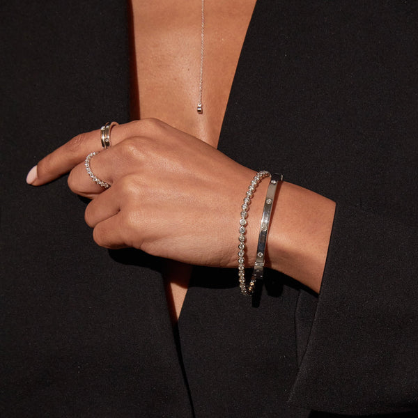 Lab Grown White Sapphire Bezel Tennis Bracelet