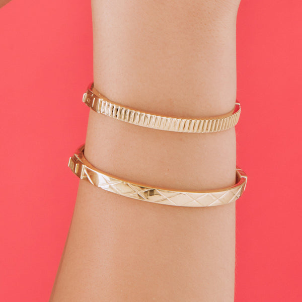 Quilted Gold Hinged Bracelet