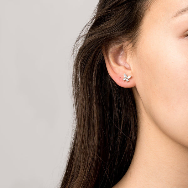 Lab Grown White Sapphire Butterfly Earrings