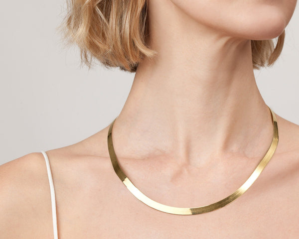 Solid Gold Herringbone Chain Necklace