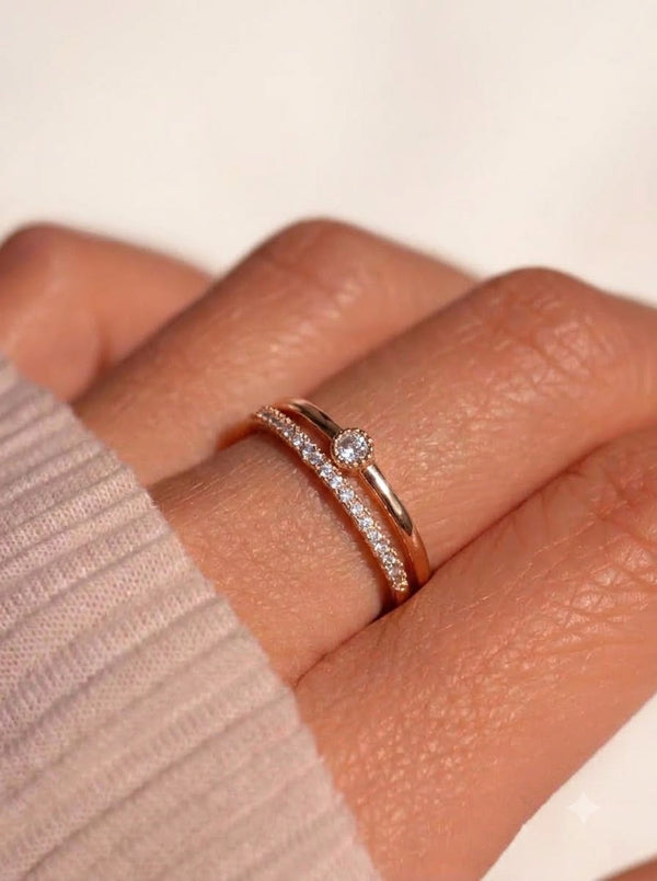 Classic Solitaire Double Layer Ring