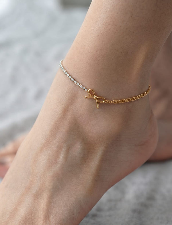 Golden Tennis Bow Anklet