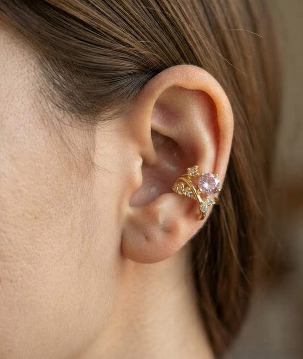 Pink Floral Stone Ear Cuff