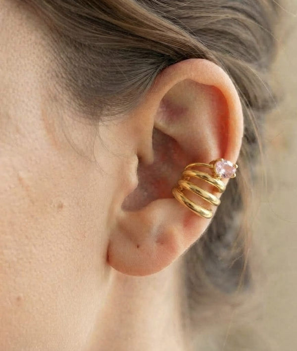 Golden Pink Stone Ear Cuff
