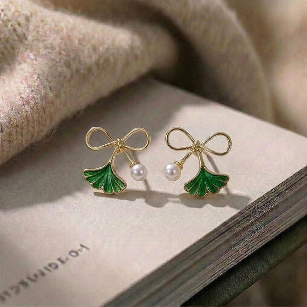 Elegant Bow & Leaf Earrings